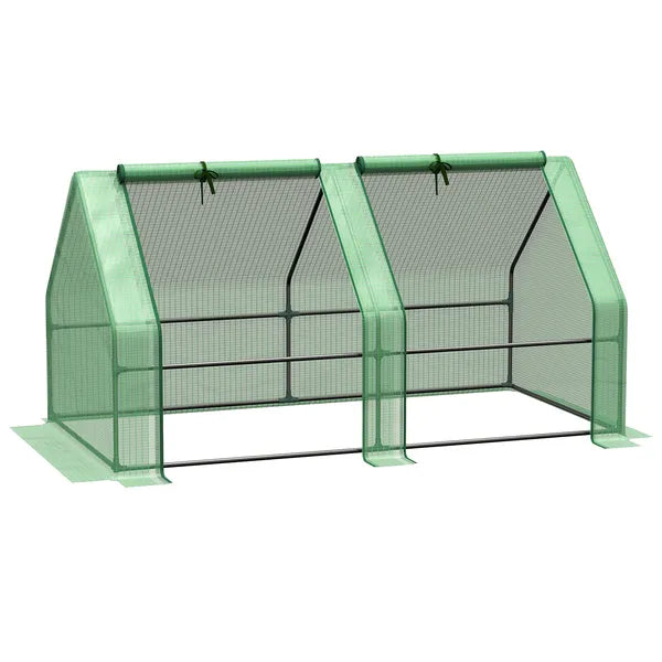 Outsunny 6 ft x 3 ft x 3 ft Portable Mini Greenhouse, Small Greenhouse with Large Zipper Doors and Water/UV PE Cover, Green - product image 1
