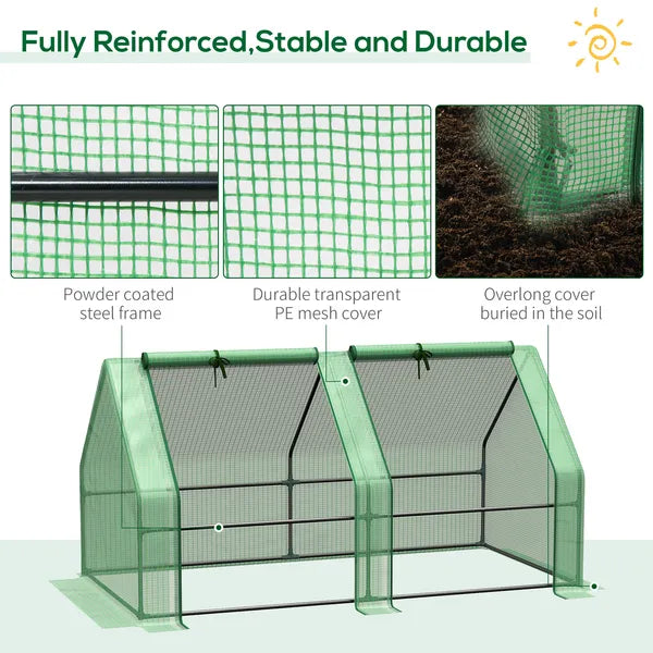 Outsunny 6 ft x 3 ft x 3 ft Portable Mini Greenhouse, Small Greenhouse with Large Zipper Doors and Water/UV PE Cover, Green - product image 5