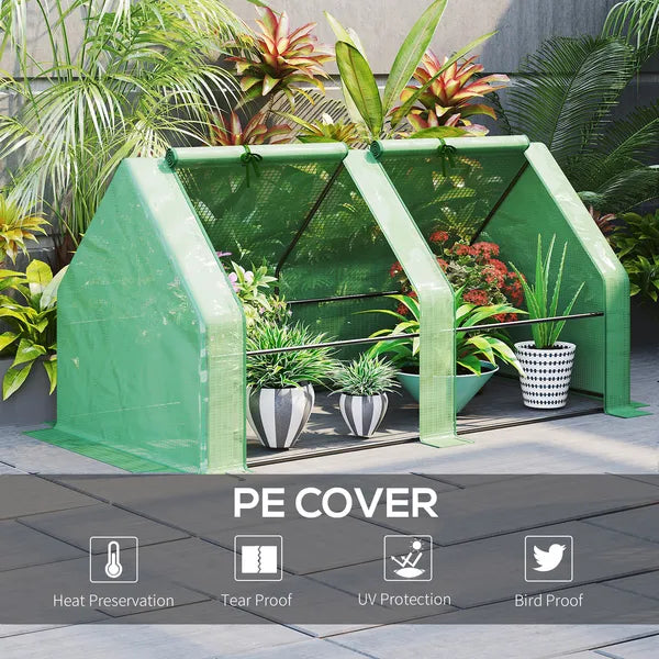 Outsunny 6 ft x 3 ft x 3 ft Portable Mini Greenhouse, Small Greenhouse with Large Zipper Doors and Water/UV PE Cover, Green - product image 4