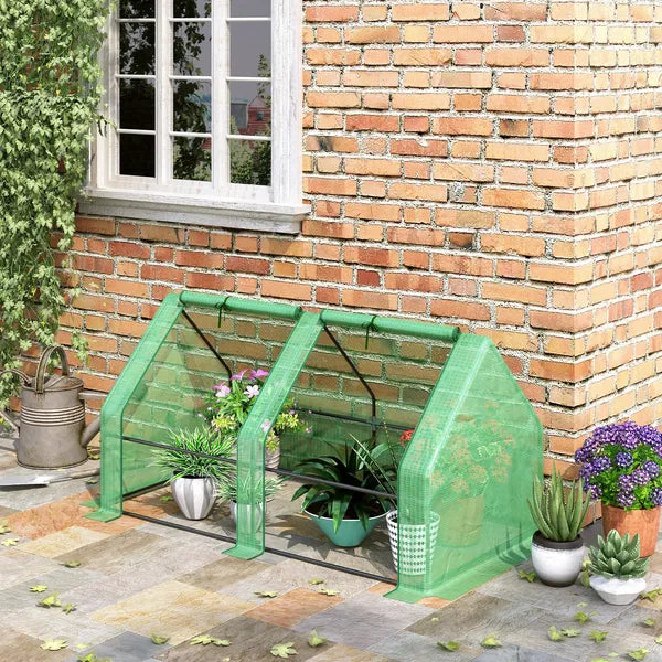 Outsunny 6 ft x 3 ft x 3 ft Portable Mini Greenhouse, Small Greenhouse with Large Zipper Doors and Water/UV PE Cover, Green - product image 2