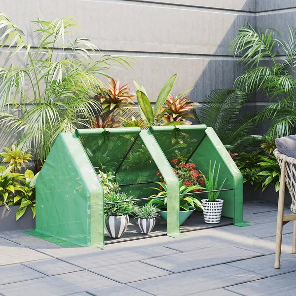 Outsunny 6 ft x 3 ft x 3 ft Portable Mini Greenhouse, Small Greenhouse with Large Zipper Doors and Water/UV PE Cover, Green - product image 10