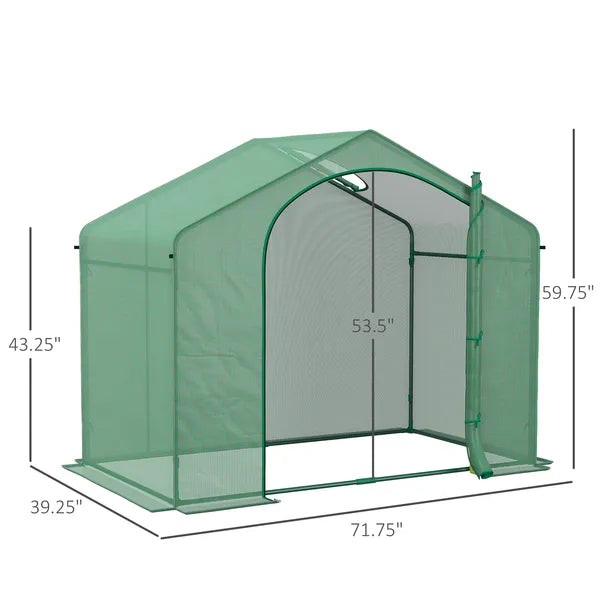 Outsunny 6' x 3' x 5' Walk-in Greenhouse, Portable Hot House, PE Cover, Steel Frame, Zipper Door, Top Vent for Flowers, Vegetables, Green - product image 3
