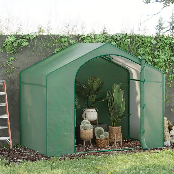 Outsunny 6' x 3' x 5' Walk-in Greenhouse, Portable Hot House, PE Cover, Steel Frame, Zipper Door, Top Vent for Flowers, Vegetables, Green - product image 2