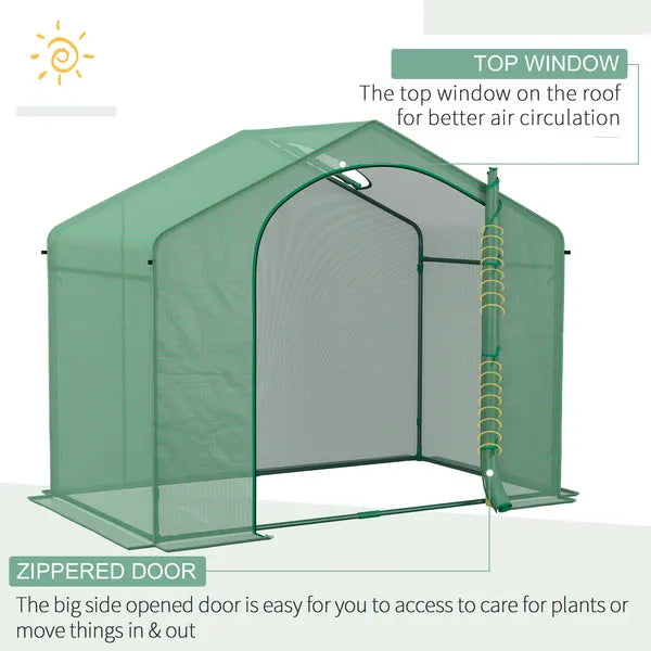 Outsunny 6' x 3' x 5' Walk-in Greenhouse, Portable Hot House, PE Cover, Steel Frame, Zipper Door, Top Vent for Flowers, Vegetables, Green - product image 4