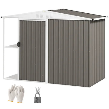 6' x 4' Outdoor Garden Shed, Metal Utility Shed with Air Vents and Lockable Door for Backyard Garden Patio, Warm Gray - product image 1