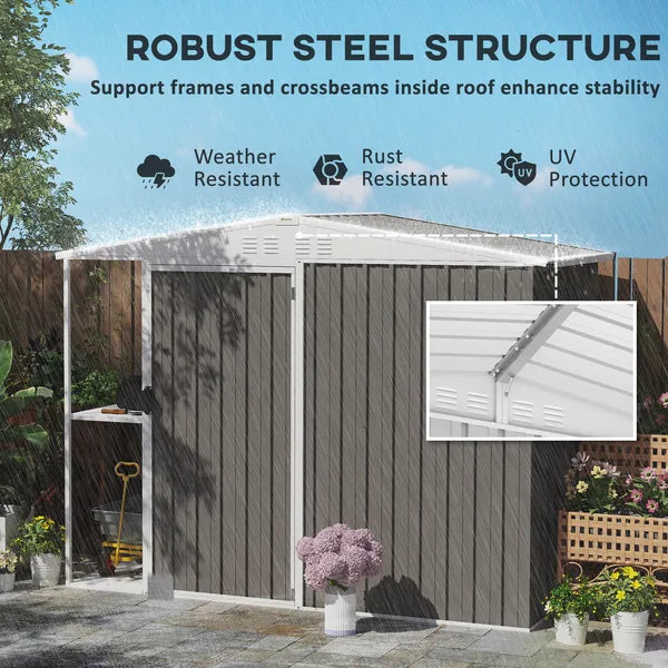 6' x 4' Outdoor Garden Shed, Metal Utility Shed with Air Vents and Lockable Door for Backyard Garden Patio, Warm Gray - product image 8