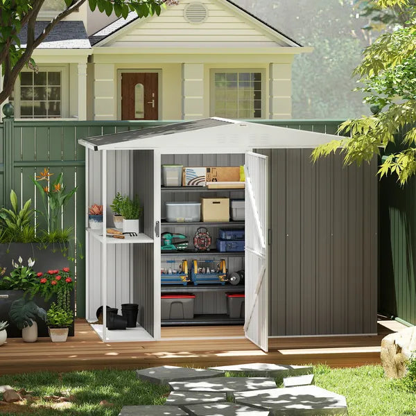 6' x 4' Outdoor Garden Shed, Metal Utility Shed with Air Vents and Lockable Door for Backyard Garden Patio, Warm Gray - product image 10
