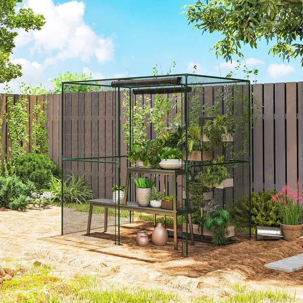 6' x 4' x 6' Crop Cage, Plant Protection Tent with Zippered Doors for Vegetable Garden, Backyard, Black - product image 9