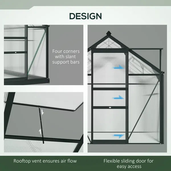 Outsunny 6 ft x 8 ft x 7 ft Polycarbonate Greenhouse, Outdoor Aluminum Walk-in Greenhouse Kit with Vent and Door for Backyard Garden, Gray - product image 4
