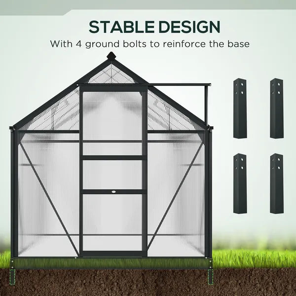 Outsunny 6 ft x 8 ft x 7 ft Polycarbonate Greenhouse, Outdoor Aluminum Walk-in Greenhouse Kit with Vent and Door for Backyard Garden, Gray - product image 6