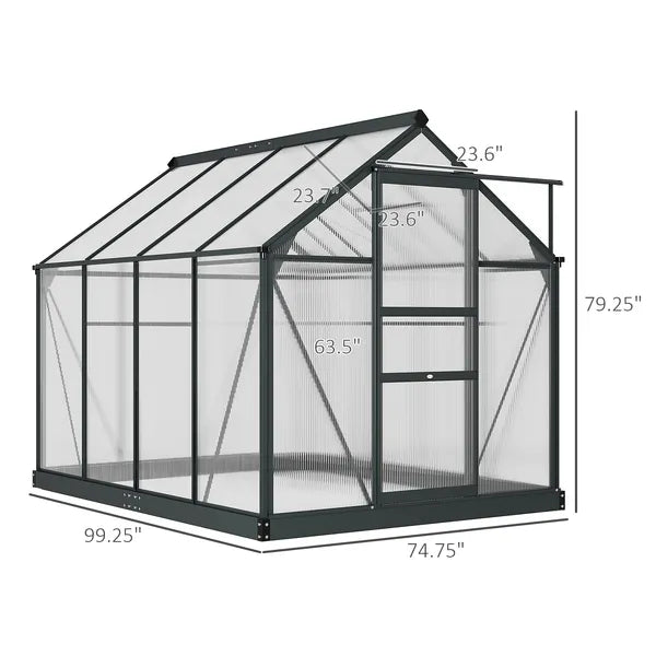 Outsunny 6 ft x 8 ft x 7 ft Polycarbonate Greenhouse, Outdoor Aluminum Walk-in Greenhouse Kit with Vent and Door for Backyard Garden, Gray - product image 3
