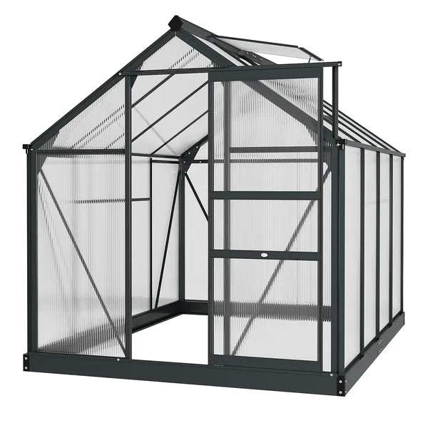 Outsunny 6 ft x 8 ft x 7 ft Polycarbonate Greenhouse, Outdoor Aluminum Walk-in Greenhouse Kit with Vent and Door for Backyard Garden, Gray - product image 11