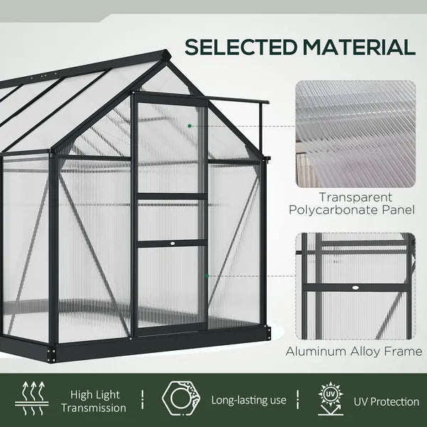 Outsunny 6 ft x 8 ft x 7 ft Polycarbonate Greenhouse, Outdoor Aluminum Walk-in Greenhouse Kit with Vent and Door for Backyard Garden, Gray - product image 5