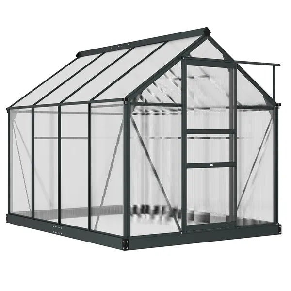 Outsunny 6 ft x 8 ft x 7 ft Polycarbonate Greenhouse, Outdoor Aluminum Walk-in Greenhouse Kit with Vent and Door for Backyard Garden, Gray - product image 1