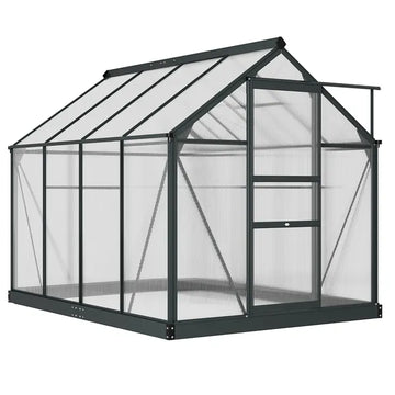 Outsunny 6 ft x 8 ft x 7 ft Polycarbonate Greenhouse, Outdoor Aluminum Walk-in Greenhouse Kit with Vent and Door for Backyard Garden, Gray - product image 1