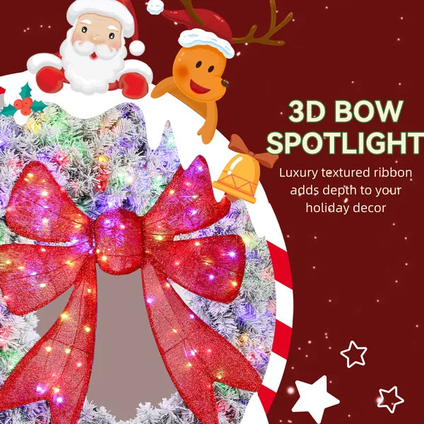 HOMCOM 60in Flocked Pre-Lit Christmas Wreath with 3D Red Bow, 11 Lighting Modes, Front Door Christmas Wreath with Remote - product image 6