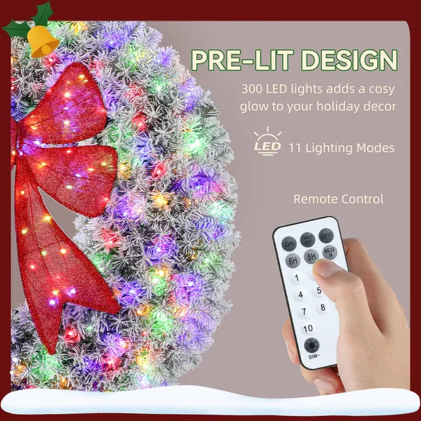 HOMCOM 60in Flocked Pre-Lit Christmas Wreath with 3D Red Bow, 11 Lighting Modes, Front Door Christmas Wreath with Remote - product image 5