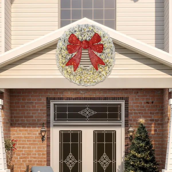HOMCOM 60in Flocked Pre-Lit Christmas Wreath with 3D Red Bow, 11 Lighting Modes, Front Door Christmas Wreath with Remote - product image 8