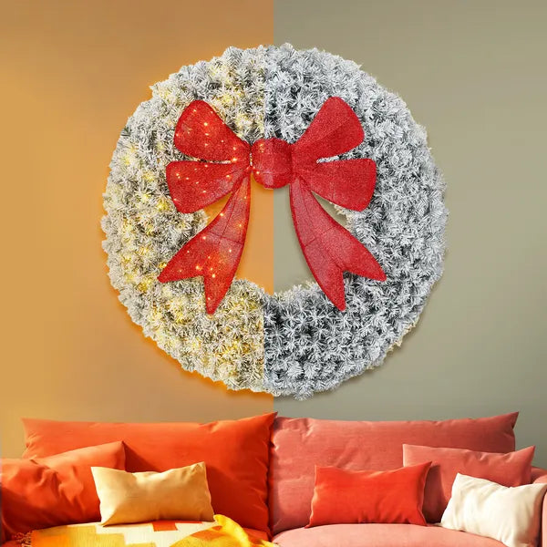 HOMCOM 60in Flocked Pre-Lit Christmas Wreath with 3D Red Bow, 11 Lighting Modes, Front Door Christmas Wreath with Remote - product image 9