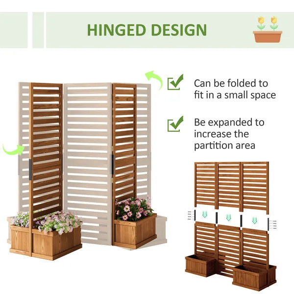 Outsunny 62.5" x 19" x 66" Wood Panel Trellis w/ 4 Planter Box Raised Bed for Garden Natural Wood - product image 5