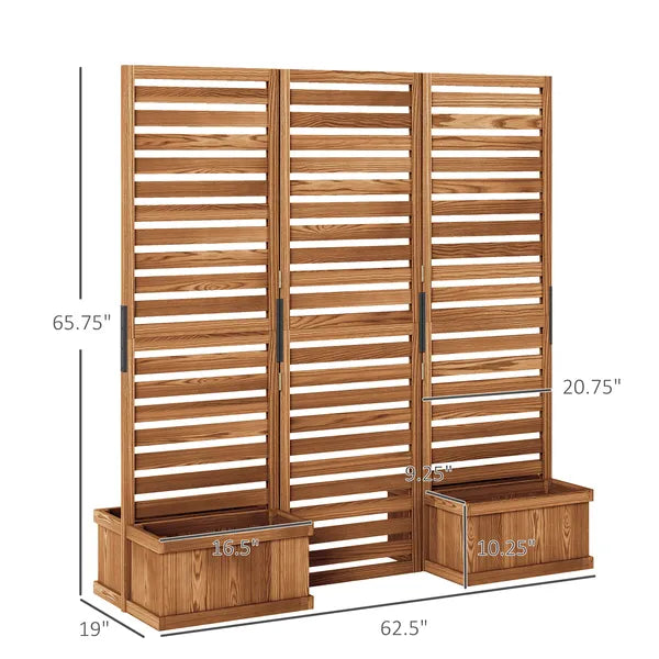 Outsunny 62.5" x 19" x 66" Wood Panel Trellis w/ 4 Planter Box Raised Bed for Garden Natural Wood - product image 3