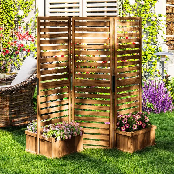 Outsunny 62.5" x 19" x 66" Wood Panel Trellis w/ 4 Planter Box Raised Bed for Garden Natural Wood - product image 9