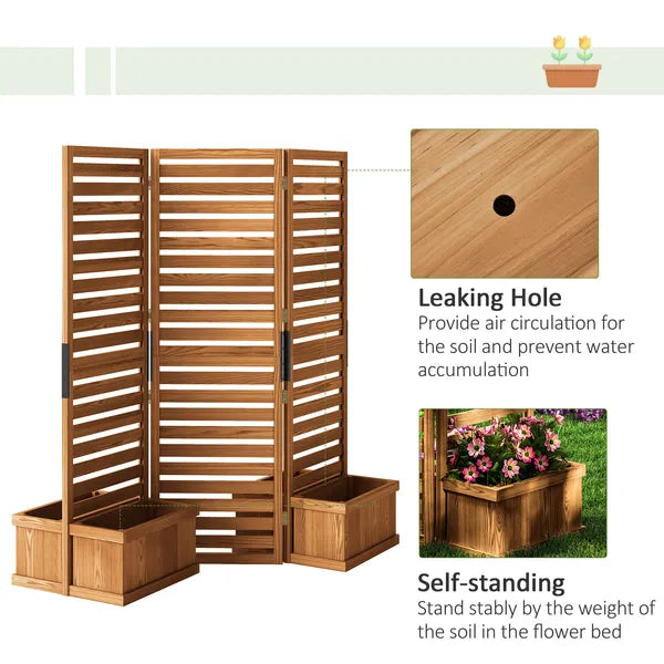 Outsunny 62.5" x 19" x 66" Wood Panel Trellis w/ 4 Planter Box Raised Bed for Garden Natural Wood - product image 6