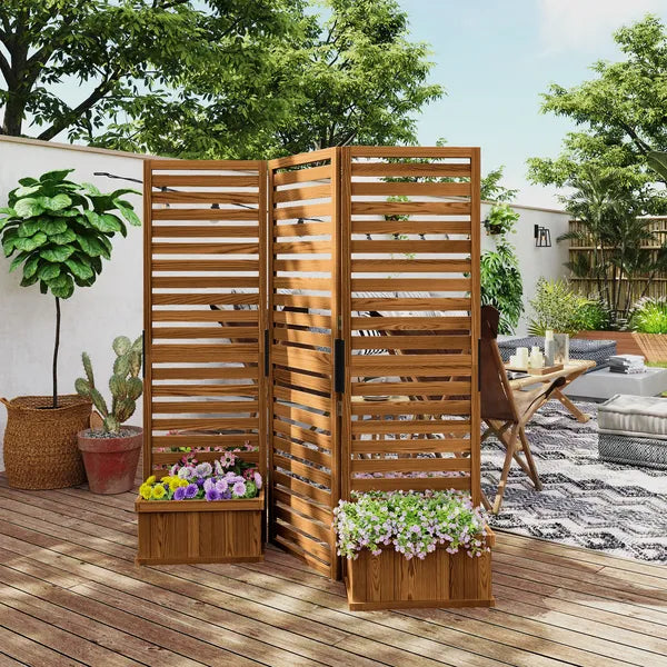 Outsunny 62.5" x 19" x 66" Wood Panel Trellis w/ 4 Planter Box Raised Bed for Garden Natural Wood - product image 2