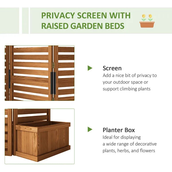 Outsunny 62.5" x 19" x 66" Wood Panel Trellis w/ 4 Planter Box Raised Bed for Garden Natural Wood - product image 4