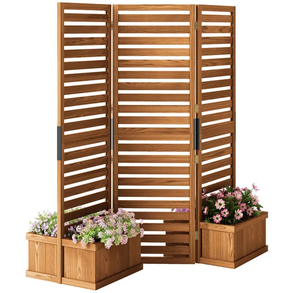 Outsunny 62.5" x 19" x 66" Wood Panel Trellis w/ 4 Planter Box Raised Bed for Garden Natural Wood - product image 1