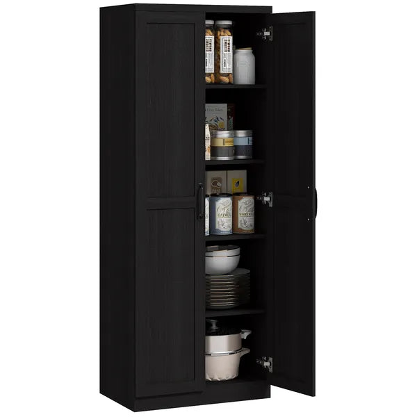 HOMCOM 63" 2-Door Kitchen Pantry, Freestanding Cabinet with 2 Adjustable Shelves for Dining Room, Cinnamon Black Wood Grain - product image 11