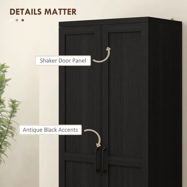 HOMCOM 63" 2-Door Kitchen Pantry, Freestanding Cabinet with 2 Adjustable Shelves for Dining Room, Cinnamon Black Wood Grain - product image 7