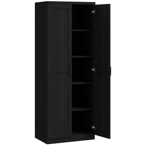 HOMCOM 63" 2-Door Kitchen Pantry, Freestanding Cabinet with 2 Adjustable Shelves for Dining Room, Cinnamon Black Wood Grain - product image 1