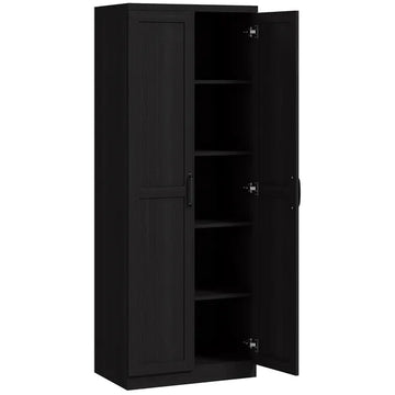 HOMCOM 63" 2-Door Kitchen Pantry, Freestanding Cabinet with 2 Adjustable Shelves for Dining Room, Cinnamon Black Wood Grain - product image 1