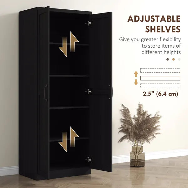 HOMCOM 63" 2-Door Kitchen Pantry, Freestanding Cabinet with 2 Adjustable Shelves for Dining Room, Cinnamon Black Wood Grain - product image 5
