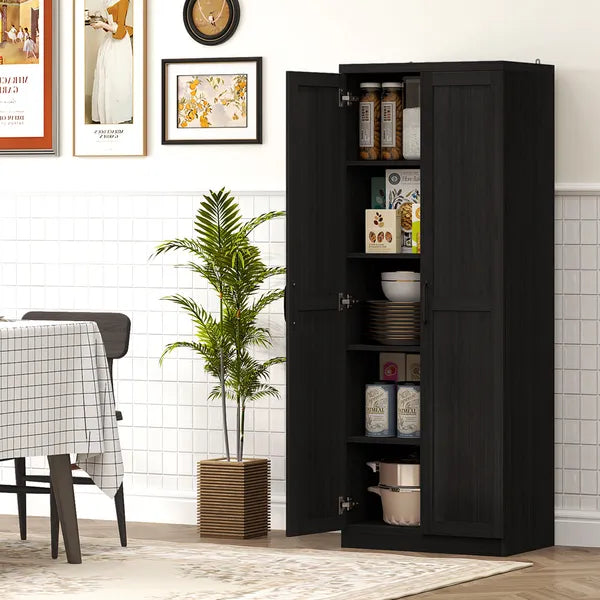 HOMCOM 63" 2-Door Kitchen Pantry, Freestanding Cabinet with 2 Adjustable Shelves for Dining Room, Cinnamon Black Wood Grain - product image 10