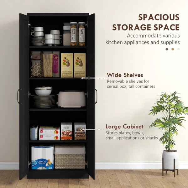 HOMCOM 63" 2-Door Kitchen Pantry, Freestanding Cabinet with 2 Adjustable Shelves for Dining Room, Cinnamon Black Wood Grain - product image 4