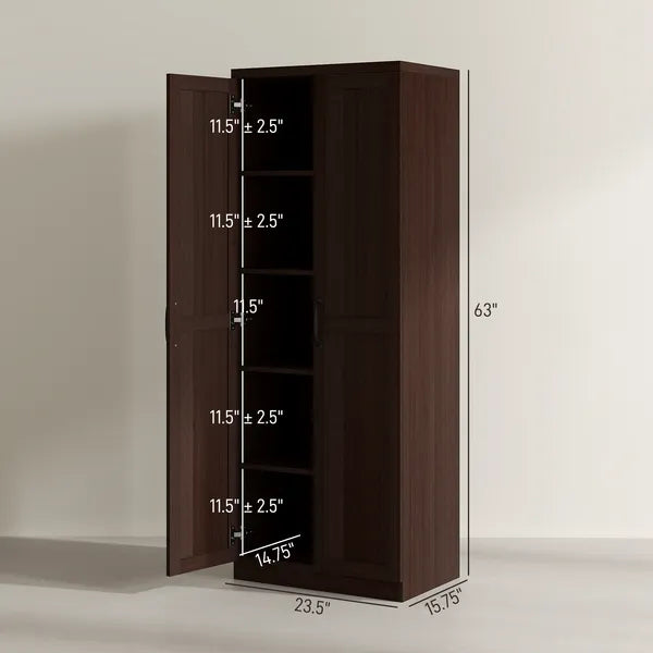 HOMCOM 63" 2-Door Kitchen Pantry, Freestanding Cabinet with 2 Adjustable Shelves for Dining Room, Cinnamon Cherry Wood Grain - product image 3