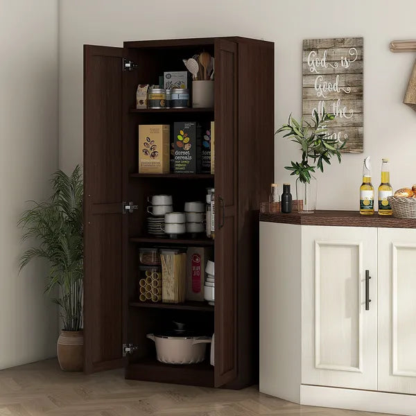 HOMCOM 63" 2-Door Kitchen Pantry, Freestanding Cabinet with 2 Adjustable Shelves for Dining Room, Cinnamon Cherry Wood Grain - product image 2