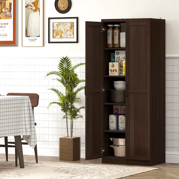 HOMCOM 63" 2-Door Kitchen Pantry, Freestanding Cabinet with 2 Adjustable Shelves for Dining Room, Cinnamon Cherry Wood Grain - product image 10