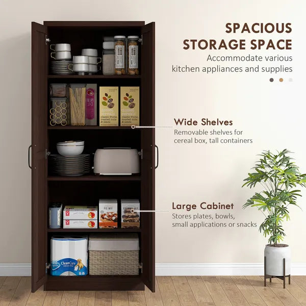 HOMCOM 63" 2-Door Kitchen Pantry, Freestanding Cabinet with 2 Adjustable Shelves for Dining Room, Cinnamon Cherry Wood Grain - product image 4