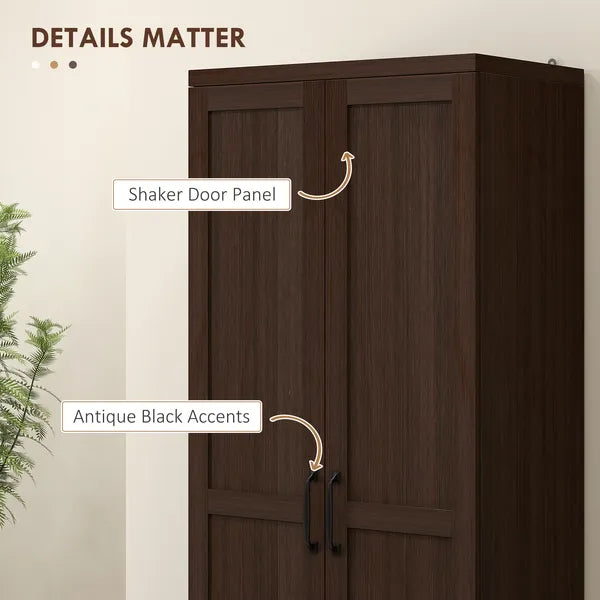 HOMCOM 63" 2-Door Kitchen Pantry, Freestanding Cabinet with 2 Adjustable Shelves for Dining Room, Cinnamon Cherry Wood Grain - product image 7