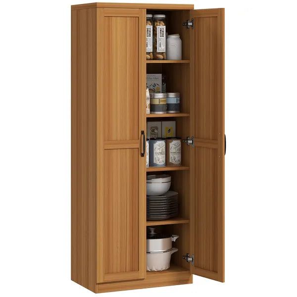 HOMCOM 63" 2-Door Kitchen Pantry, Freestanding Cabinet with 2 Adjustable Shelves for Dining Room, Cinnamon Teak Wood Grain - product image 11