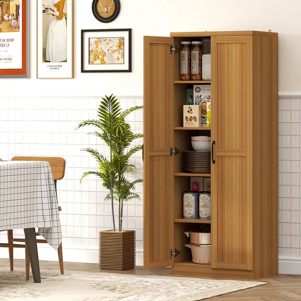 HOMCOM 63" 2-Door Kitchen Pantry, Freestanding Cabinet with 2 Adjustable Shelves for Dining Room, Cinnamon Teak Wood Grain - product image 10