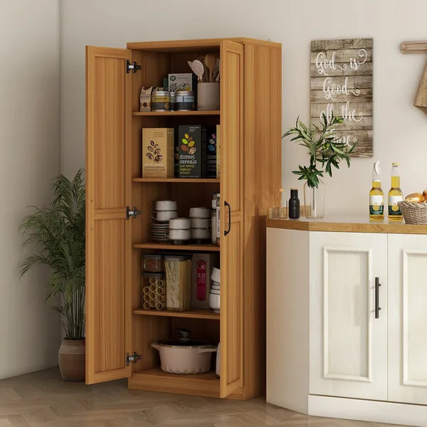 HOMCOM 63" 2-Door Kitchen Pantry, Freestanding Cabinet with 2 Adjustable Shelves for Dining Room, Cinnamon Teak Wood Grain - product image 2