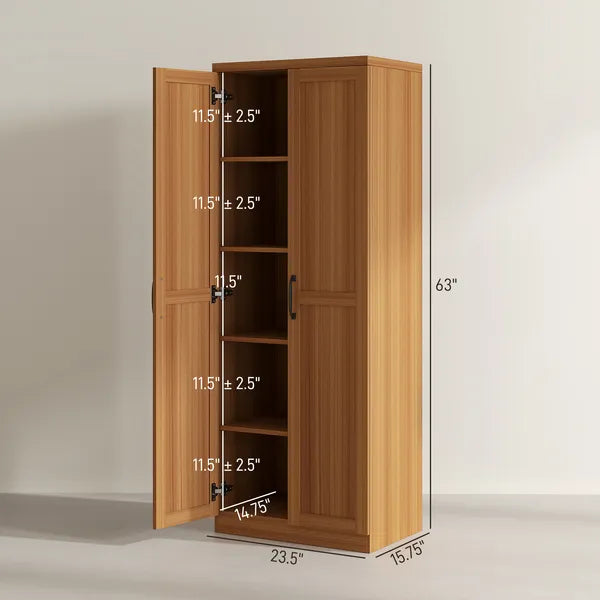 HOMCOM 63" 2-Door Kitchen Pantry, Freestanding Cabinet with 2 Adjustable Shelves for Dining Room, Cinnamon Teak Wood Grain - product image 3