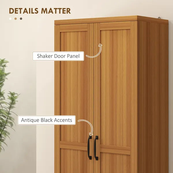 HOMCOM 63" 2-Door Kitchen Pantry, Freestanding Cabinet with 2 Adjustable Shelves for Dining Room, Cinnamon Teak Wood Grain - product image 7
