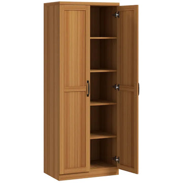 HOMCOM 63" 2-Door Kitchen Pantry, Freestanding Cabinet with 2 Adjustable Shelves for Dining Room, Cinnamon Teak Wood Grain - product image 1