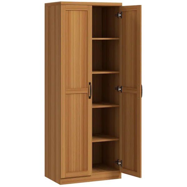 HOMCOM 63" 2-Door Kitchen Pantry, Freestanding Cabinet with 2 Adjustable Shelves for Dining Room, Cinnamon Teak Wood Grain - product image 1
