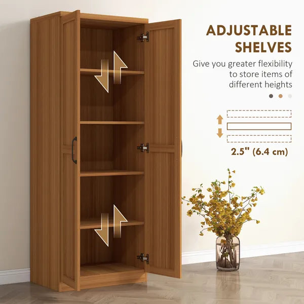HOMCOM 63" 2-Door Kitchen Pantry, Freestanding Cabinet with 2 Adjustable Shelves for Dining Room, Cinnamon Teak Wood Grain - product image 5